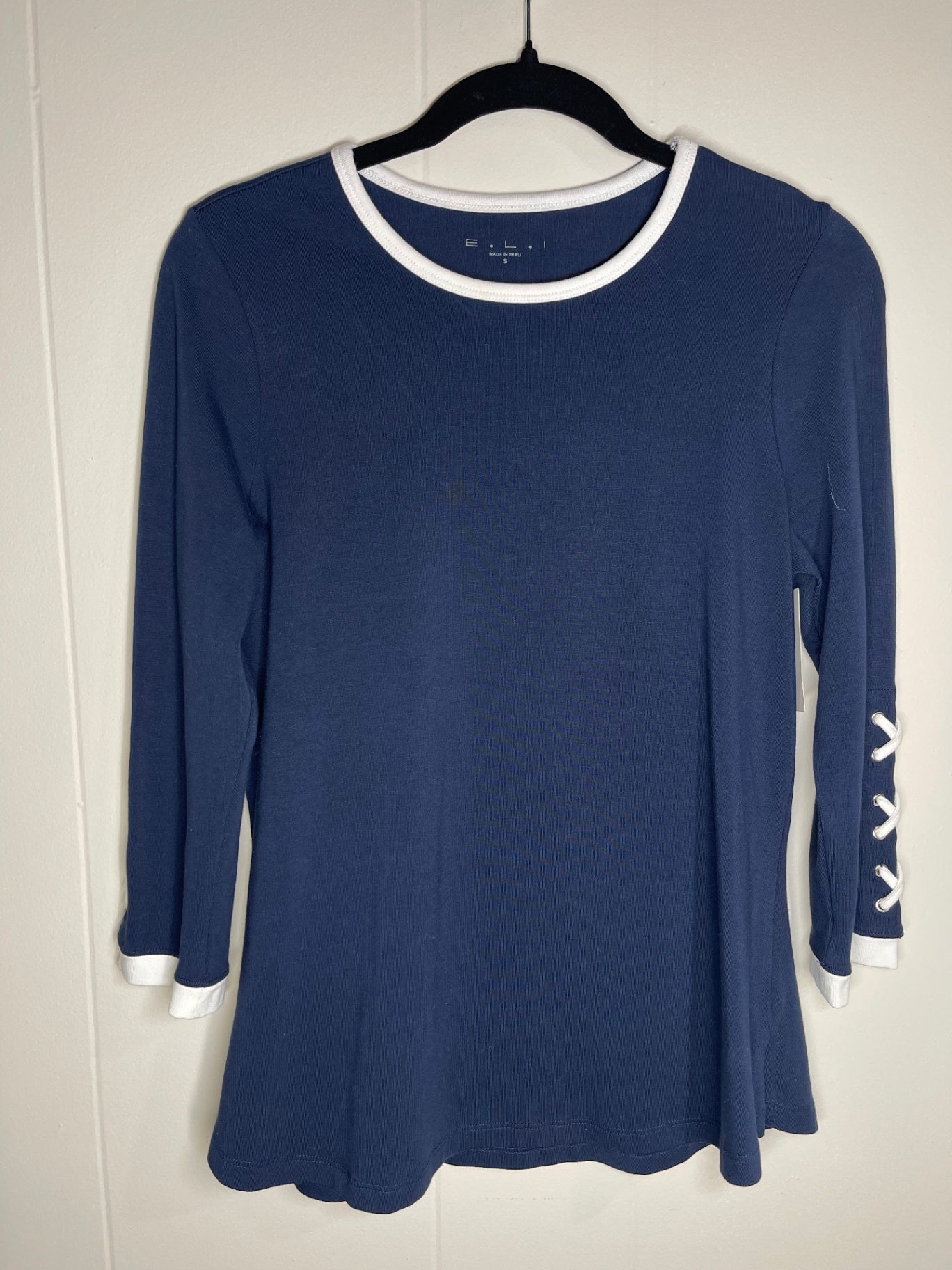 elie tahari Long Sleeve Top S Navy Blue
