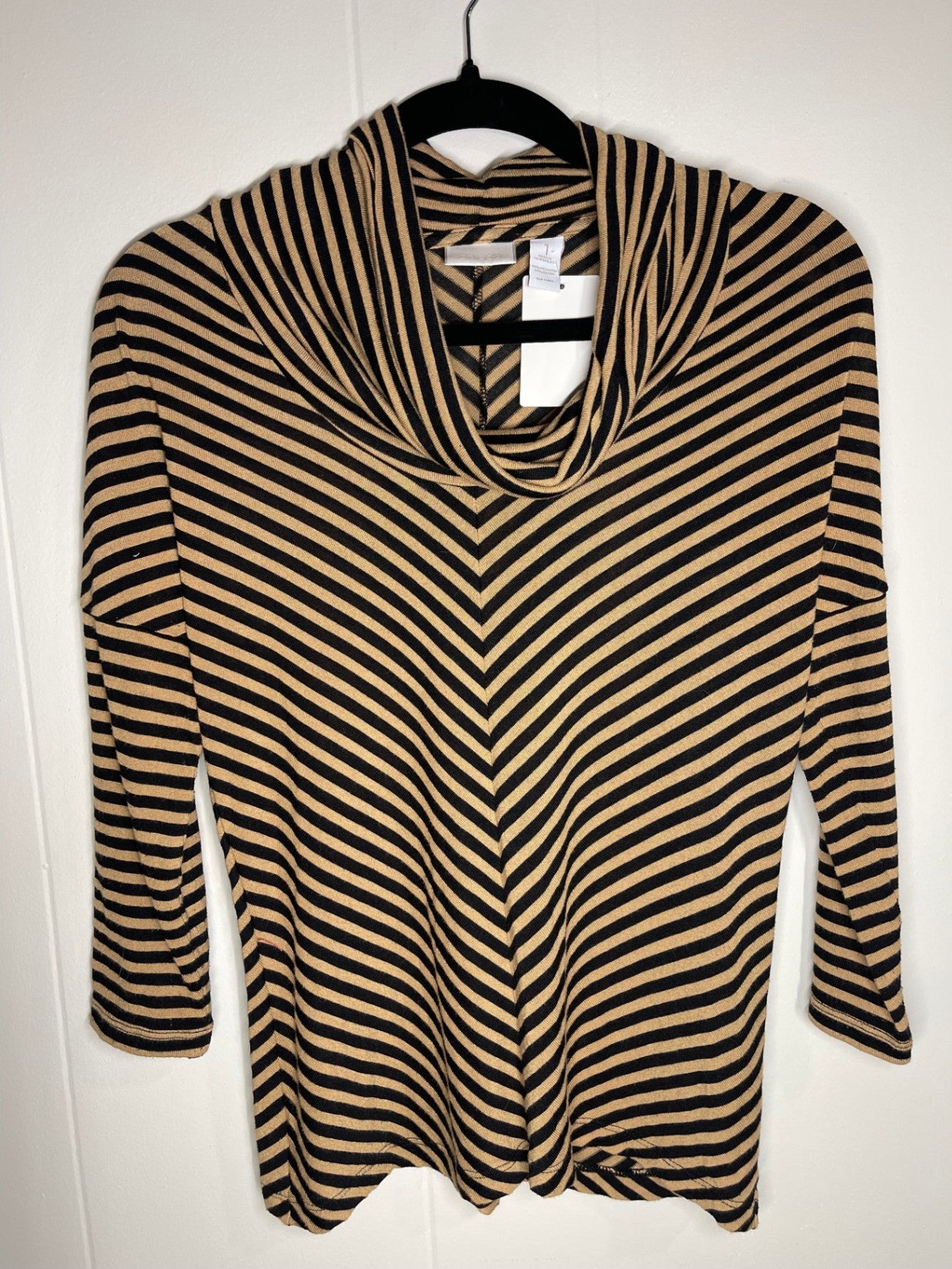 CHICO'S Long Sleeve Blouse 7 Beige and black